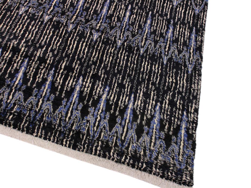 handmade Modern Moroccan Black Ivory Hand Knotted RECTANGLE 100% WOOL area rug 9x12