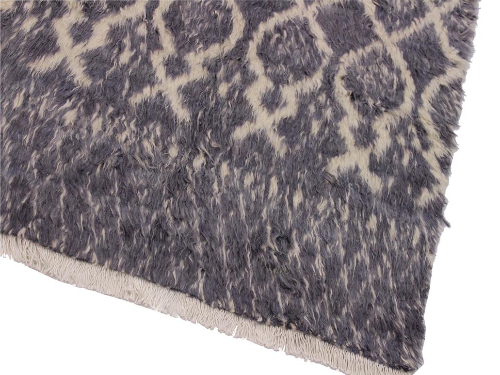 handmade Modern Moroccan Gray Ivory Hand Knotted RECTANGLE 100% WOOL area rug 4x6