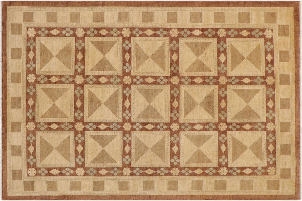 handmade Transitional Kafkaz Chobi Ziegler Beige Brown Hand Knotted RECTANGLE 100% WOOL area rug 9 x 12