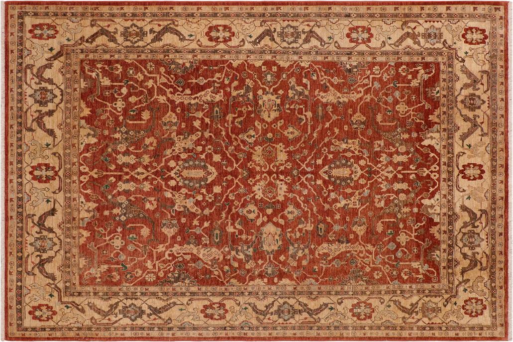 handmade Traditional Kafkaz Chobi Ziegler Rust Beige Hand Knotted RECTANGLE 100% WOOL area rug 9 x 12
