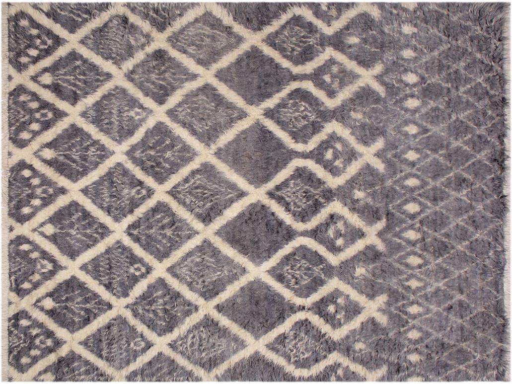 handmade Modern Moroccan Gray Ivory Hand Knotted RECTANGLE 100% WOOL area rug 8x10