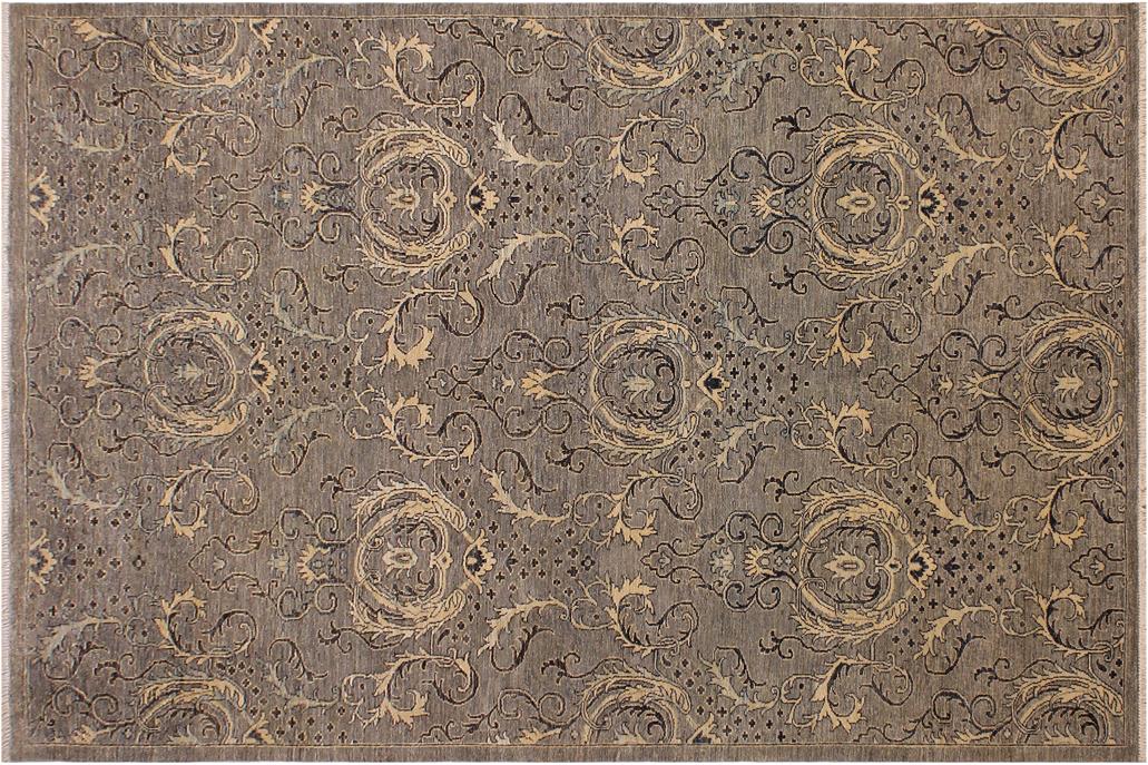 handmade Transitional Kafkaz Chobi Ziegler Gray Ivory Hand Knotted RECTANGLE 100% WOOL area rug 6 x 9