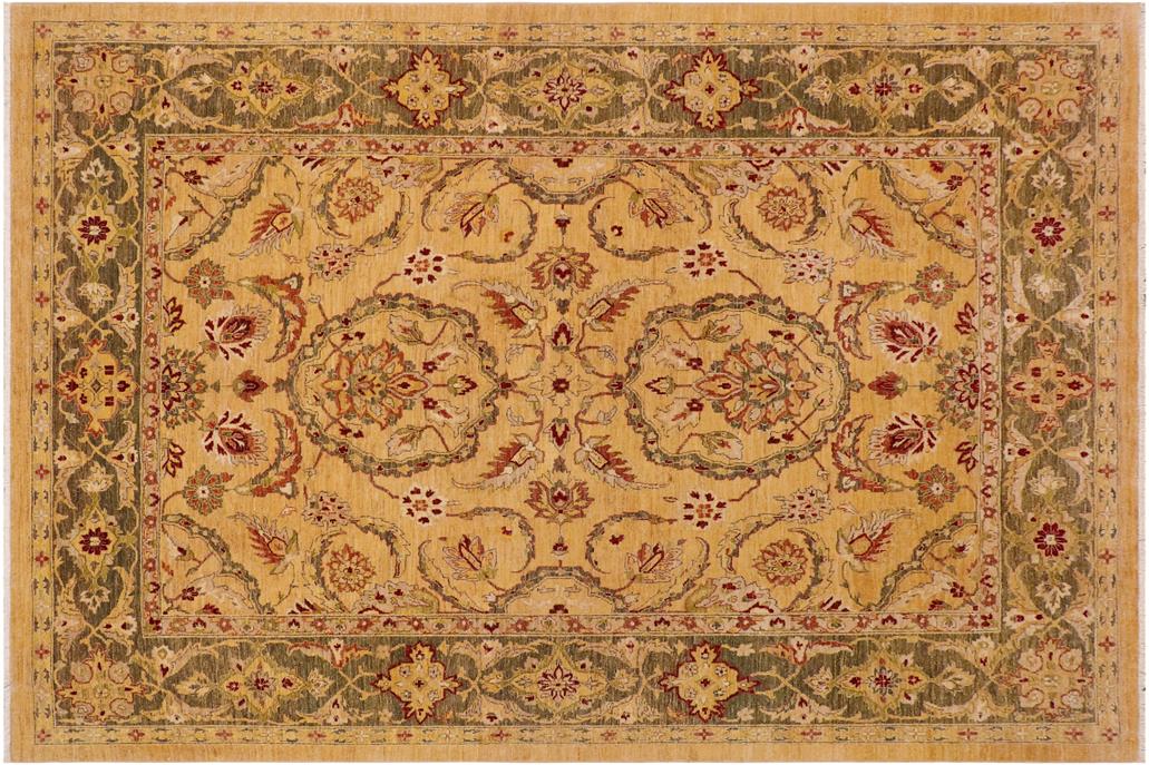 handmade Traditional Kafkaz Chobi Ziegler Lt. Gold Green Hand Knotted RECTANGLE 100% WOOL area rug 9 x 11