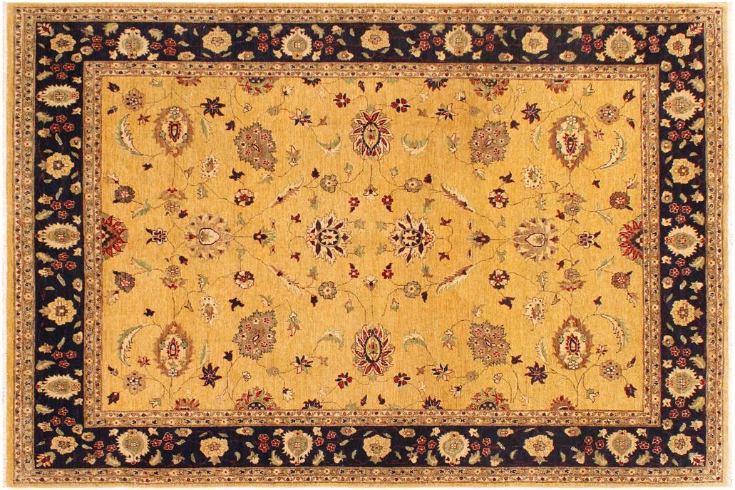 handmade Traditional Kafkaz Chobi Ziegler Gold Blue Hand Knotted RECTANGLE 100% WOOL area rug 9 x 12