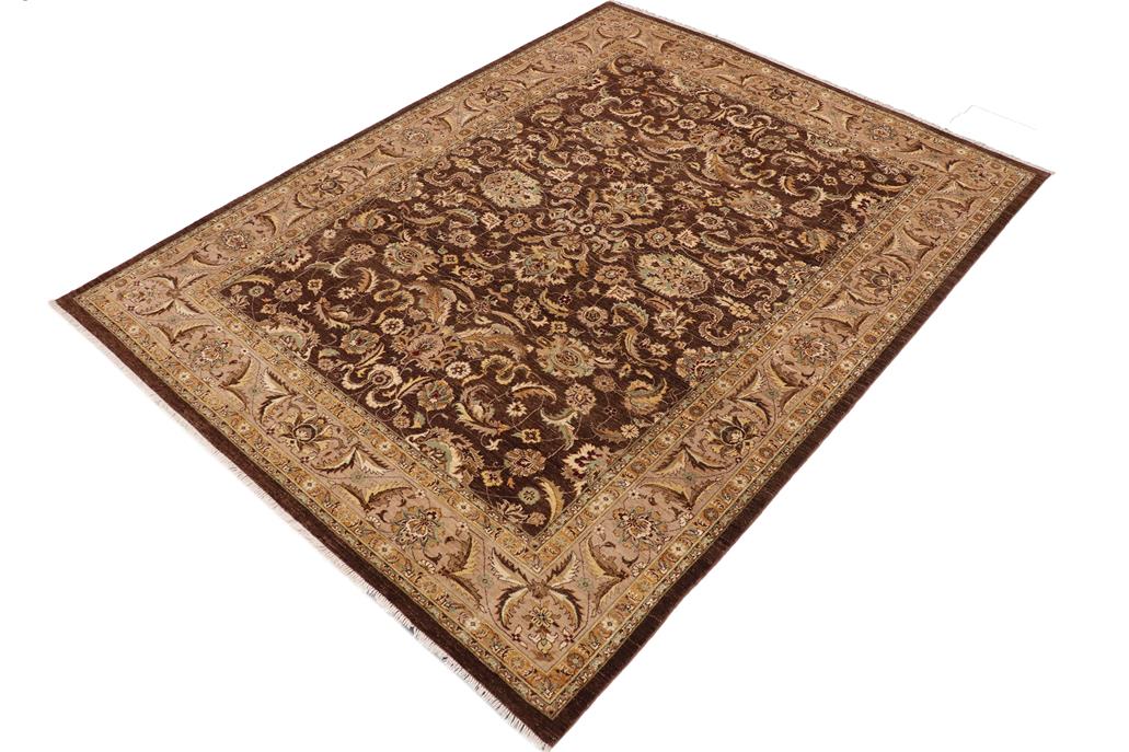 handmade Traditional Kafkaz Chobi Ziegler Brown Tan Hand Knotted RECTANGLE 100% WOOL area rug 9 x 12