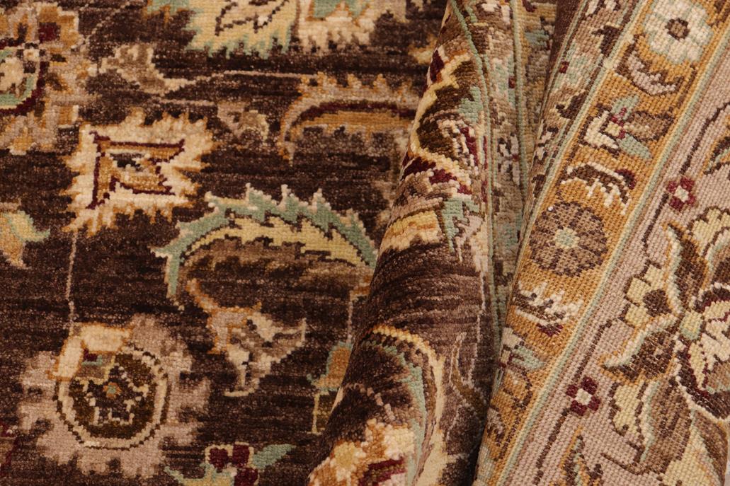 handmade Traditional Kafkaz Chobi Ziegler Brown Tan Hand Knotted RECTANGLE 100% WOOL area rug 9 x 12