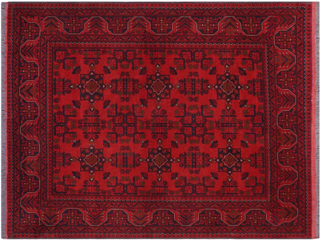 handmade Tribal Biljik Khal Muhammadi Red Blue Hand Knotted RECTANGLE 100% WOOL area rug 5x6
