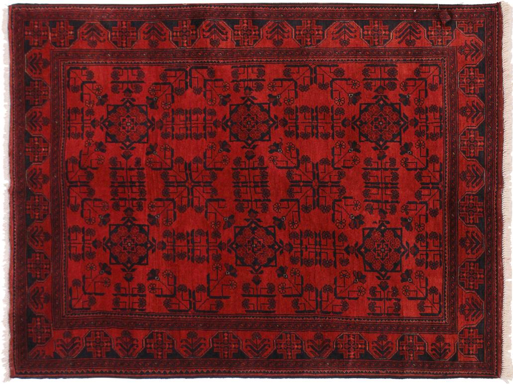 handmade Tribal Biljik Khal Muhammadi Drk. Red Black Hand Knotted RECTANGLE 100% WOOL area rug 4x6