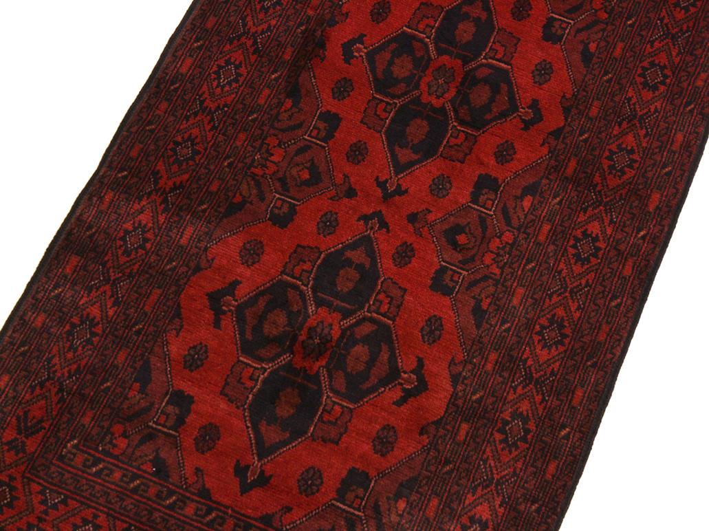 handmade Tribal Biljik Khal Muhammadi Drk. Red Black Hand Knotted RUNNER 100% WOOL Runner 3x10