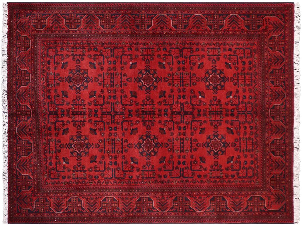 handmade Tribal Biljik Khal Muhammadi Red Blue Hand Knotted RECTANGLE 100% WOOL area rug 6x8