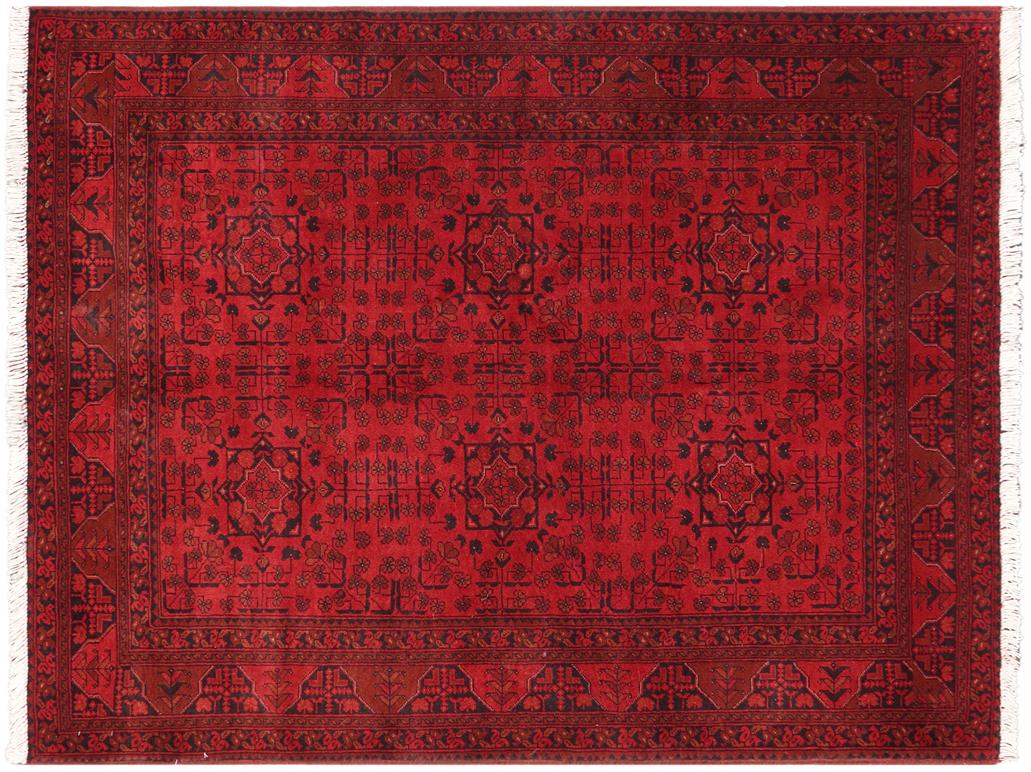handmade Tribal Biljik Khal Muhammadi Red Black Hand Knotted RECTANGLE 100% WOOL area rug 5x6