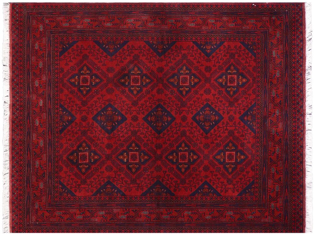 handmade Tribal Biljik Khal Muhammadi Red Blue Hand Knotted RECTANGLE 100% WOOL area rug 5x7