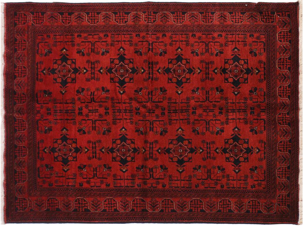 handmade Tribal Biljik Khal Muhammadi Drk. Red Black Hand Knotted RECTANGLE 100% WOOL area rug 4x6