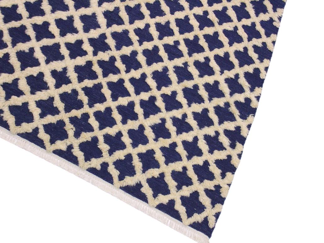 handmade Modern Moroccan Hi Blue Ivory Hand Knotted RECTANGLE 100% WOOL area rug 5x7