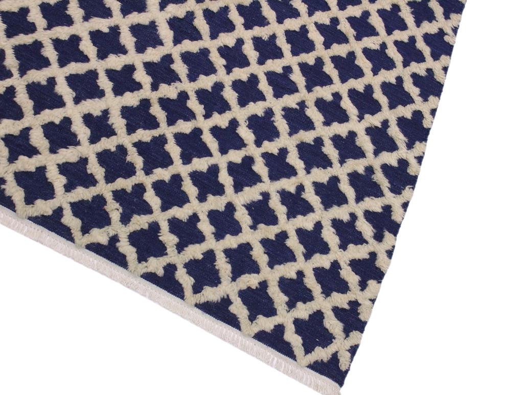 handmade Modern Moroccan Hi Blue Ivory Hand Knotted RECTANGLE 100% WOOL area rug 6x9