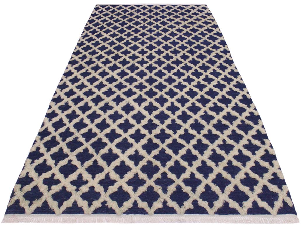 handmade Modern Moroccan Hi Blue Ivory Hand Knotted RECTANGLE 100% WOOL area rug 6x9