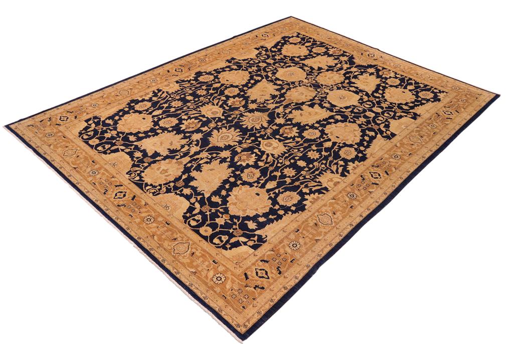handmade Traditional Kafkaz Chobi Ziegler Blue Brown Hand Knotted RECTANGLE 100% WOOL area rug 10 x 13
