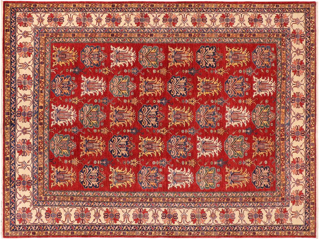 handmade Geometric Super Kazak Red Beige Hand Knotted RECTANGLE 100% WOOL area rug 10x14