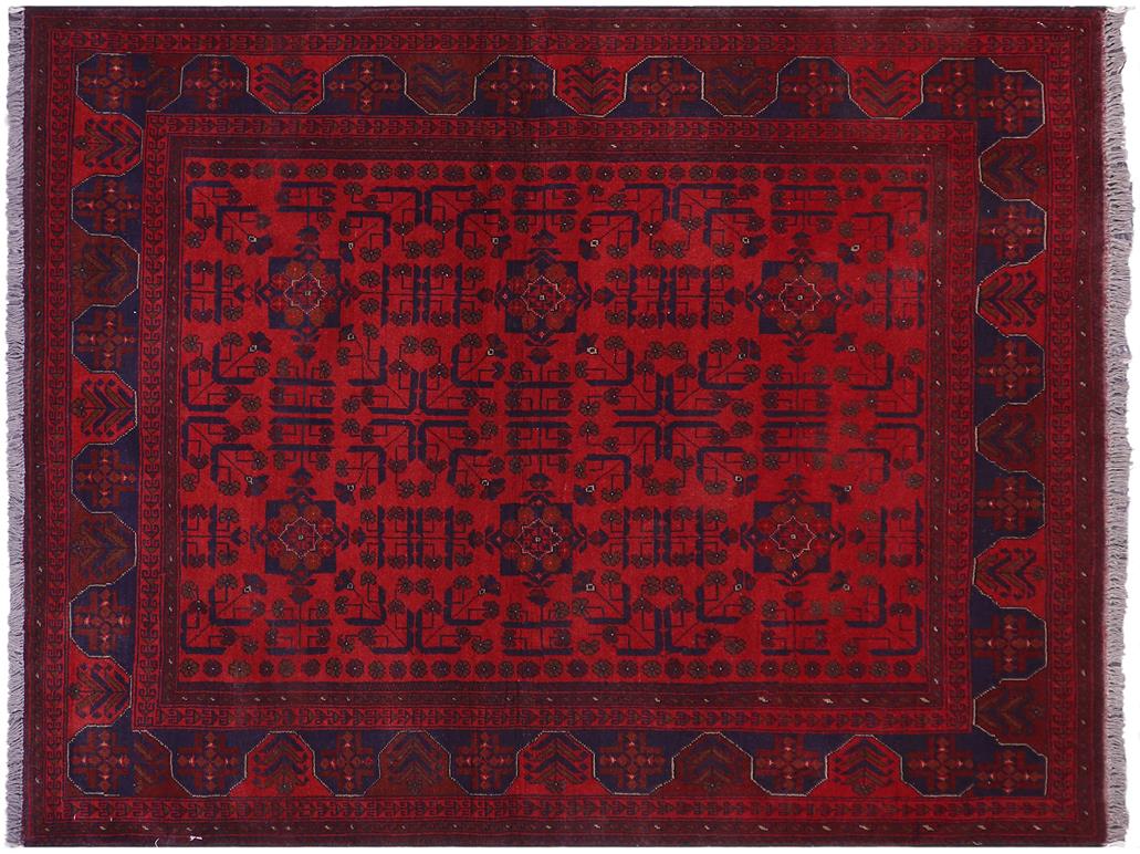 handmade Tribal Biljik Khal Muhammadi Red Blue Hand Knotted RECTANGLE 100% WOOL area rug 5x6