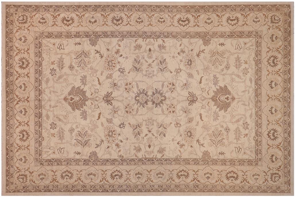 handmade Traditional Kafkaz Chobi Ziegler Ivory Tan Hand Knotted RECTANGLE 100% WOOL area rug 10 x 14
