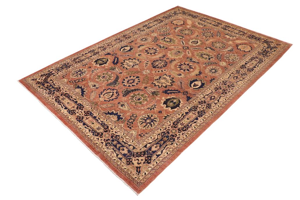 handmade Traditional Kafkaz Chobi Ziegler Orange Blue Hand Knotted RECTANGLE 100% WOOL area rug 10 x 14