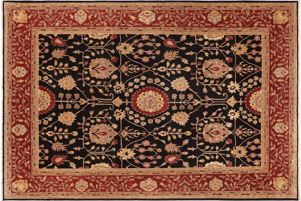 handmade Traditional Kafkaz Chobi Ziegler Black Red Hand Knotted RECTANGLE 100% WOOL area rug 10 x 14