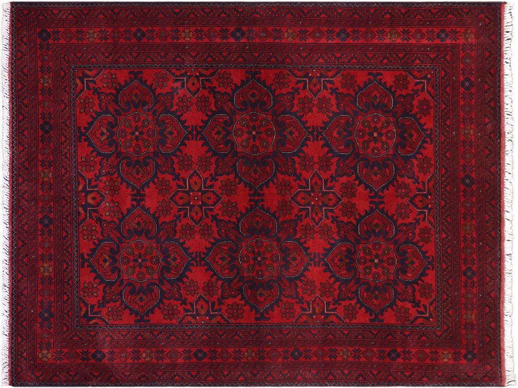 handmade Tribal Biljik Khal Muhammadi Red Blue Hand Knotted RECTANGLE 100% WOOL area rug 5x7