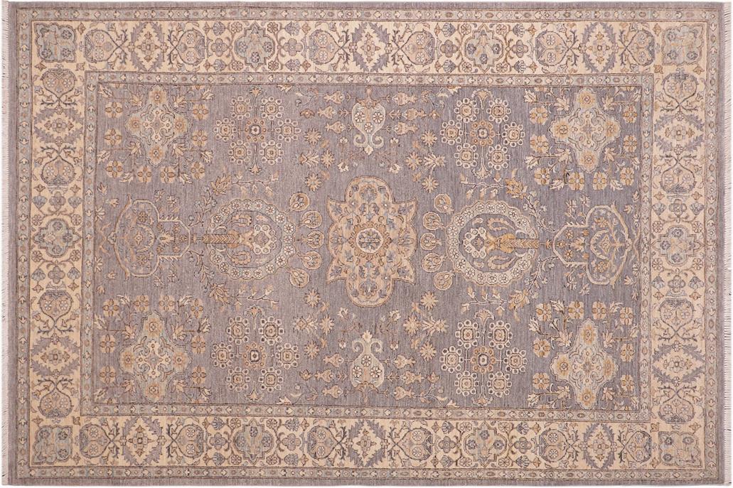 handmade Traditional Kafkaz Chobi Ziegler Gray Beige Hand Knotted RECTANGLE 100% WOOL area rug 6 x 9