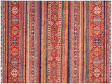 Khurgeen Carrie Blue/Red Wool Rug - 5'6'' x 7'9''
