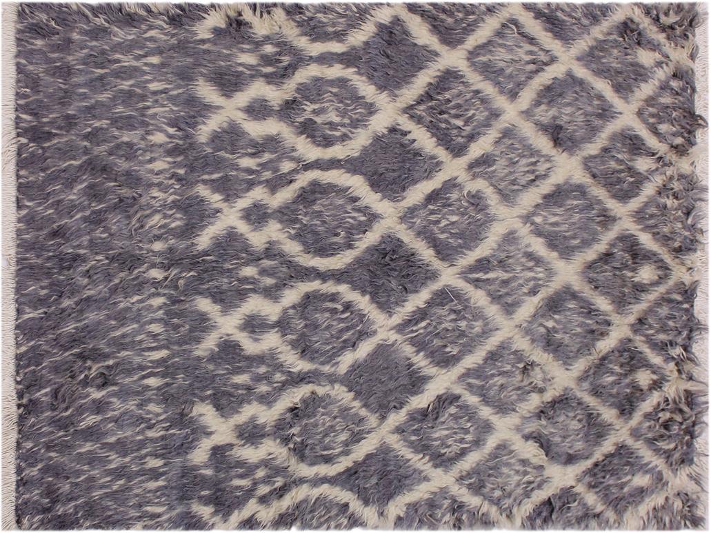 handmade Modern Moroccan Gray Ivory Hand Knotted RECTANGLE 100% WOOL area rug 5x7
