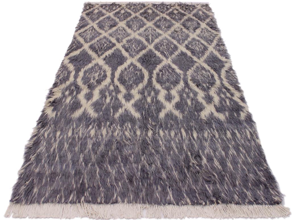 handmade Modern Moroccan Gray Ivory Hand Knotted RECTANGLE 100% WOOL area rug 5x7