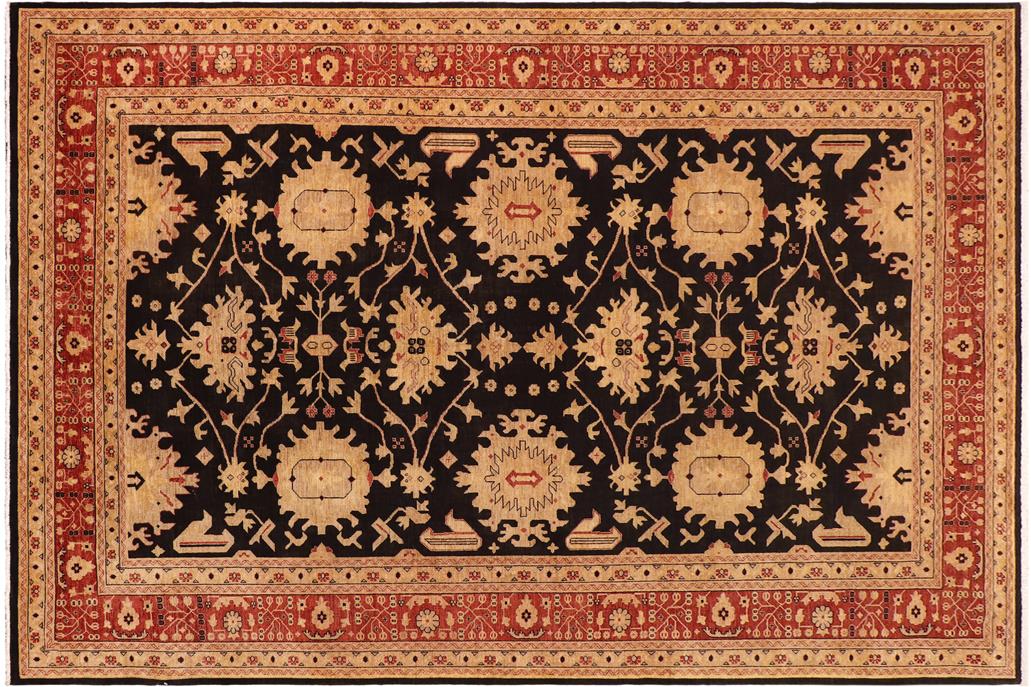 handmade Traditional Kafkaz Chobi Ziegler Black Red Hand Knotted RECTANGLE 100% WOOL area rug 10 x 14