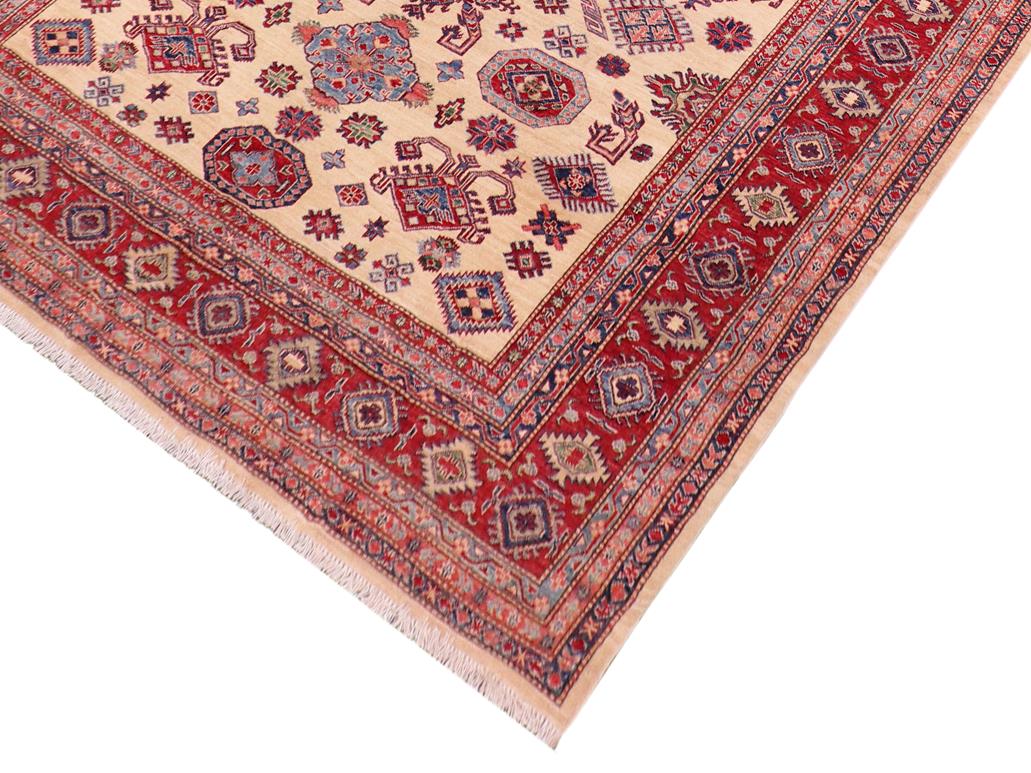 handmade Geometric Super Kazak Beige Red Hand Knotted RECTANGLE 100% WOOL area rug 8x10