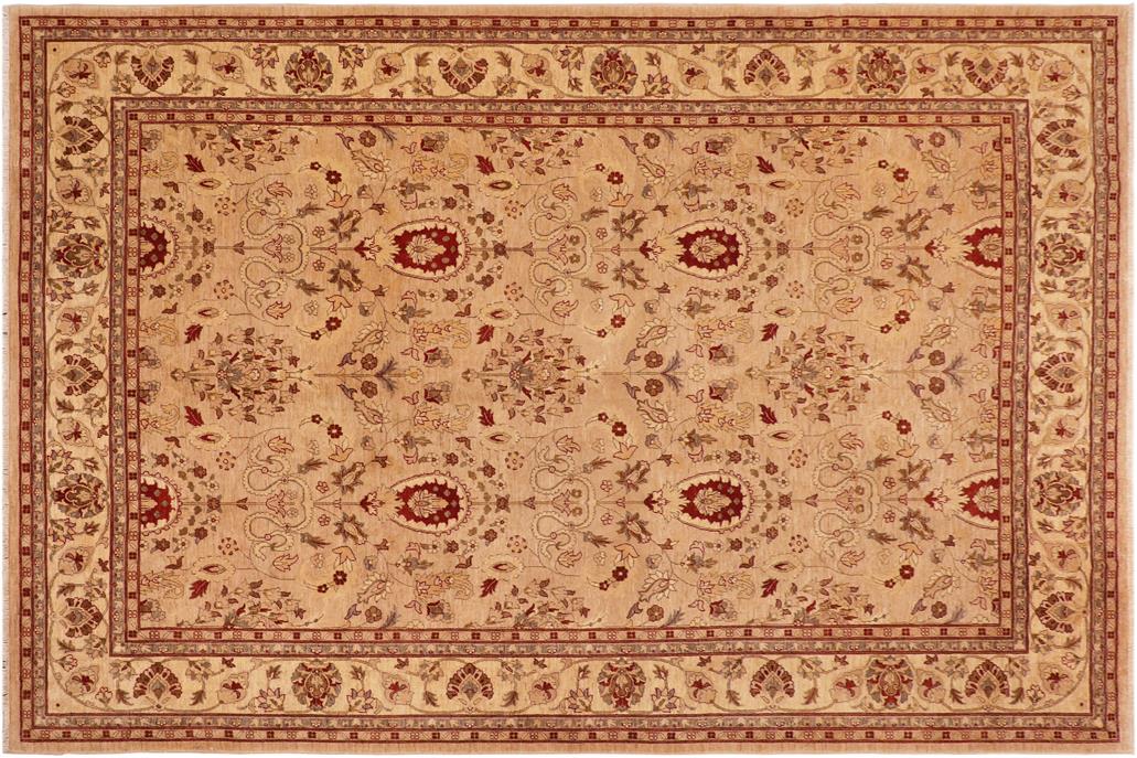 handmade Traditional Kafkaz Chobi Ziegler Tan Beige Hand Knotted RECTANGLE 100% WOOL area rug 10 x 14