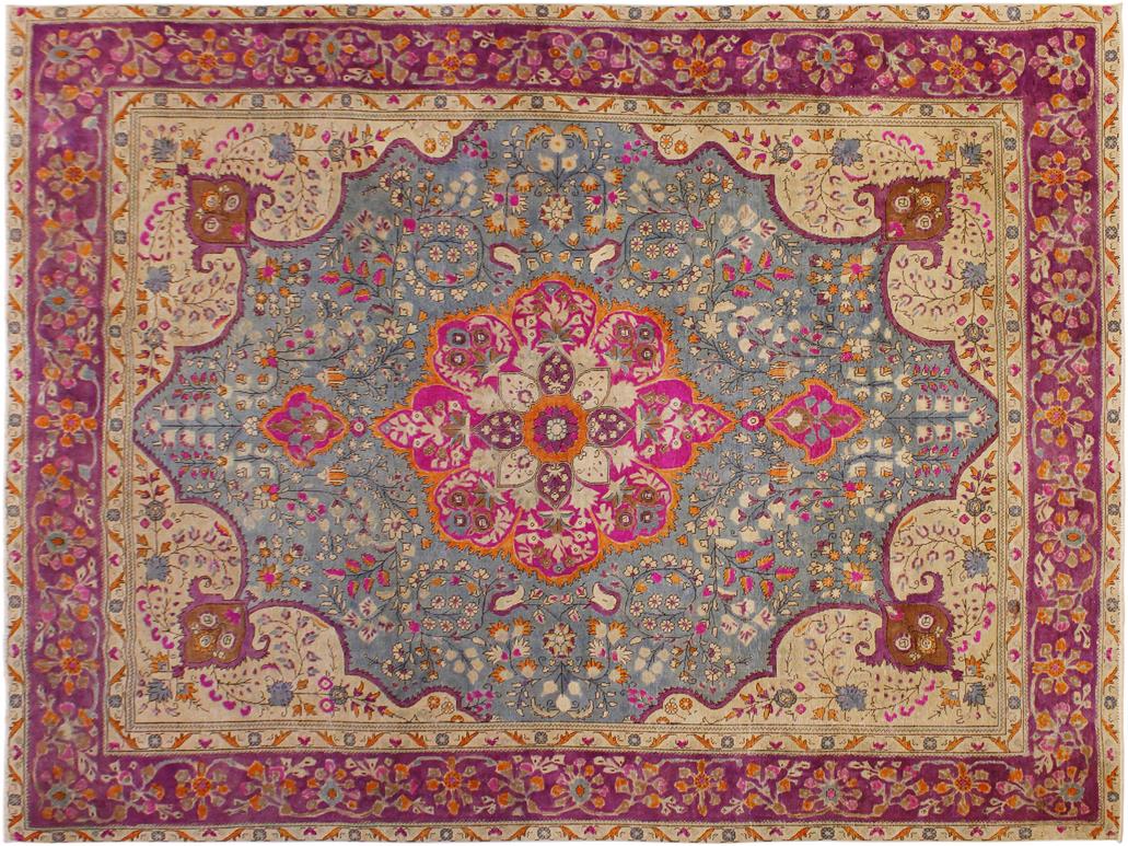 handmade Vintage Gray Purple Hand Knotted RECTANGLE 100% WOOL area rug 9x12