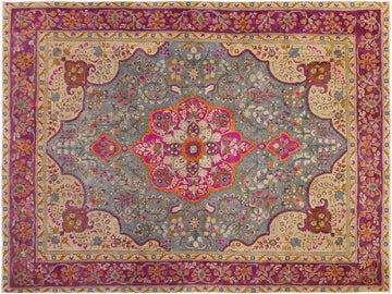 handmade Vintage Gray Purple Hand Knotted RECTANGLE 100% WOOL area rug 9x12