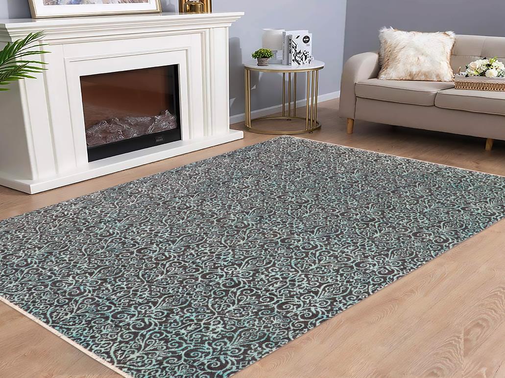 handmade Modern Kafkaz Brown Green Hand Knotted RECTANGLE WOOL&SILK area rug 8x10