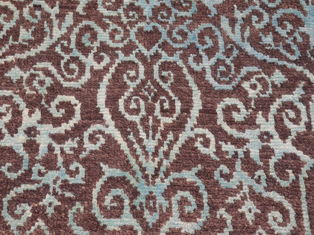 handmade Modern Kafkaz Brown Green Hand Knotted RECTANGLE WOOL&SILK area rug 8x10