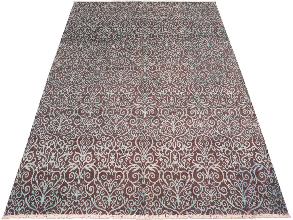 handmade Modern Kafkaz Brown Green Hand Knotted RECTANGLE WOOL&SILK area rug 8x10
