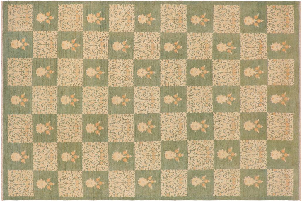 handmade Transitional Kafkaz Chobi Ziegler Green Beige Hand Knotted RECTANGLE 100% WOOL area rug 10 x 13