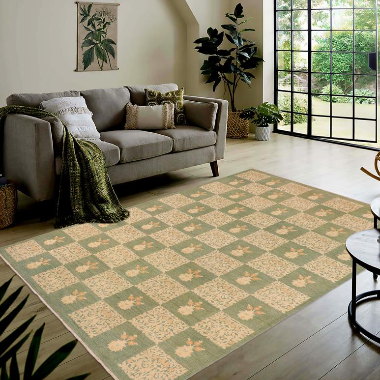 handmade Transitional Kafkaz Chobi Ziegler Green Beige Hand Knotted RECTANGLE 100% WOOL area rug 10 x 13