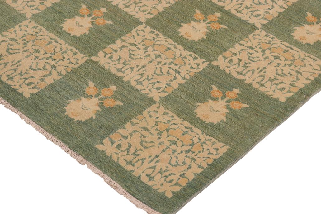 handmade Transitional Kafkaz Chobi Ziegler Green Beige Hand Knotted RECTANGLE 100% WOOL area rug 10 x 13