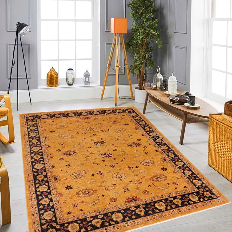 handmade Traditional Kafkaz Chobi Ziegler Gold Blue Hand Knotted RECTANGLE 100% WOOL area rug 10 x 13