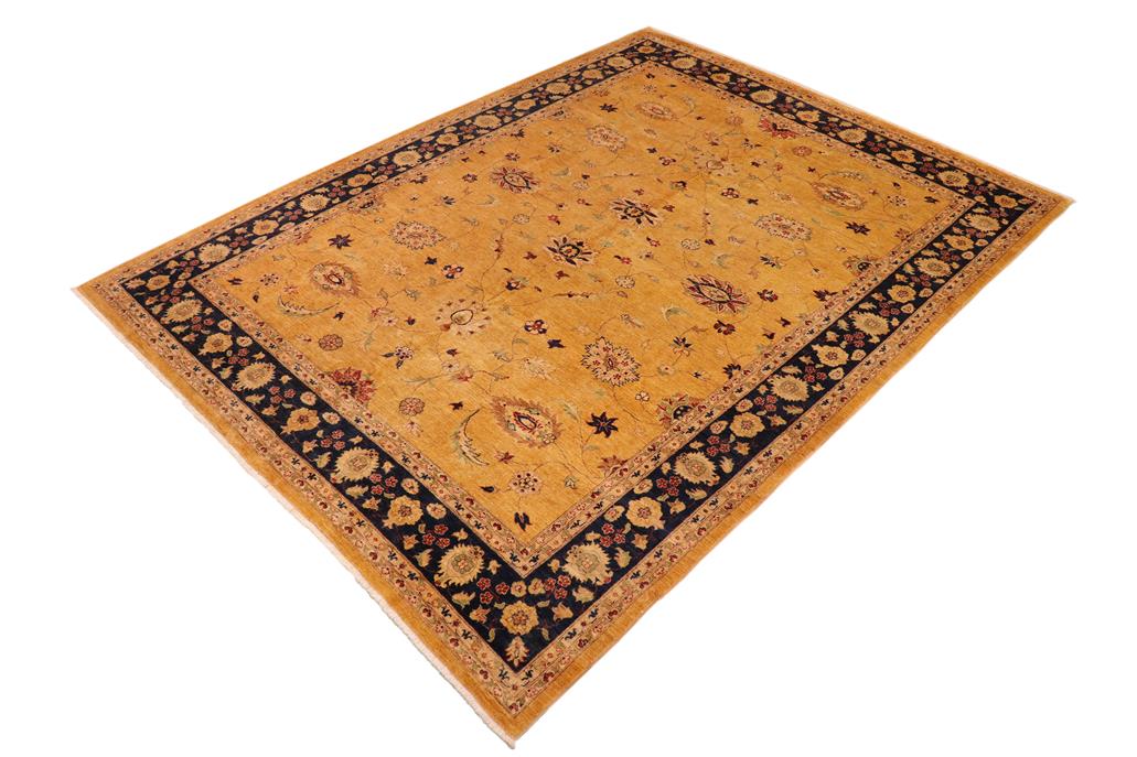 handmade Traditional Kafkaz Chobi Ziegler Gold Blue Hand Knotted RECTANGLE 100% WOOL area rug 10 x 13