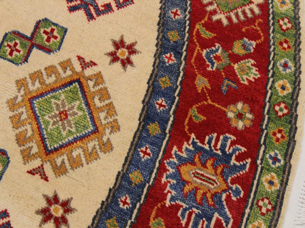 handmade Geometric Kazak Ivory Red Hand Knotted ROUND 100% WOOL area rug 6x6