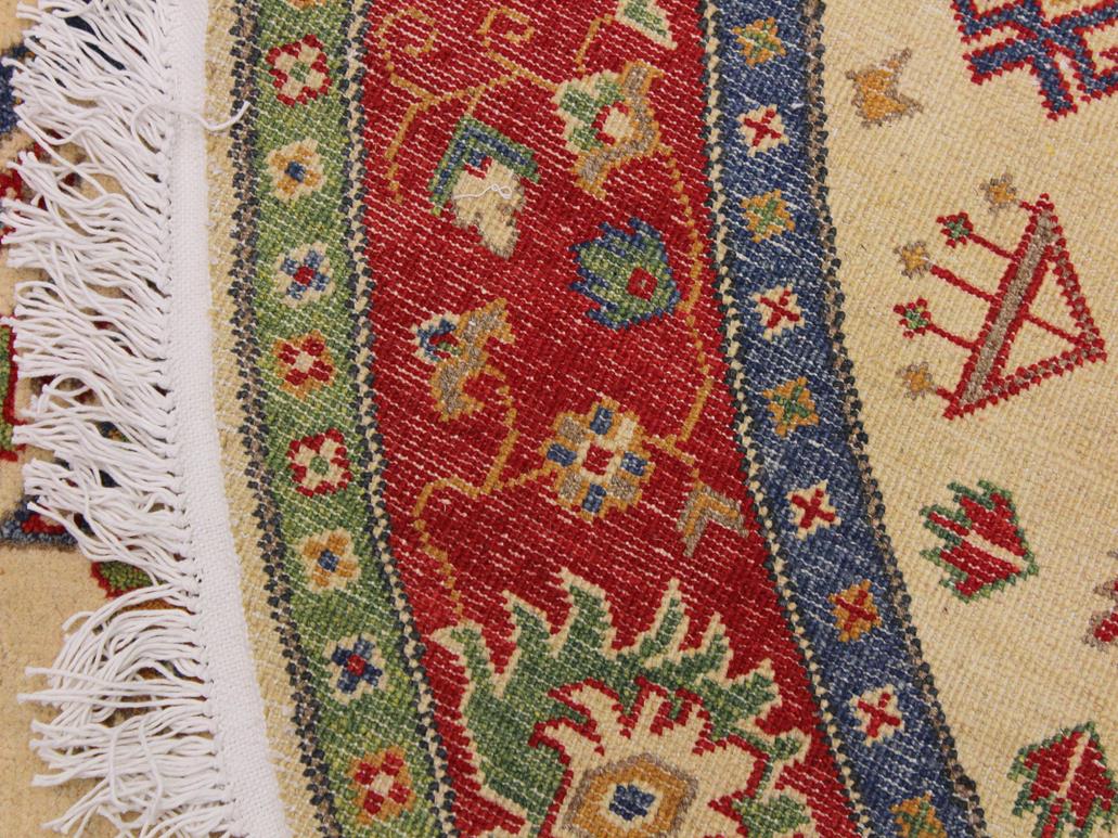 handmade Geometric Kazak Ivory Red Hand Knotted ROUND 100% WOOL area rug 6x6