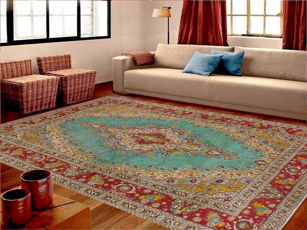 handmade Vintage Blue Red Hand Knotted RECTANGLE 100% WOOL area rug 8x12