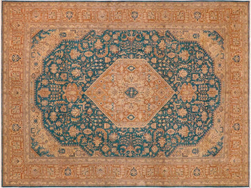 handmade Vintage Teal Brown Hand Knotted RECTANGLE 100% WOOL area rug 10x13