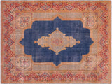 Vintage Rustic Song Blue/Pink Wool Rug - 9'10'' x 13'9''