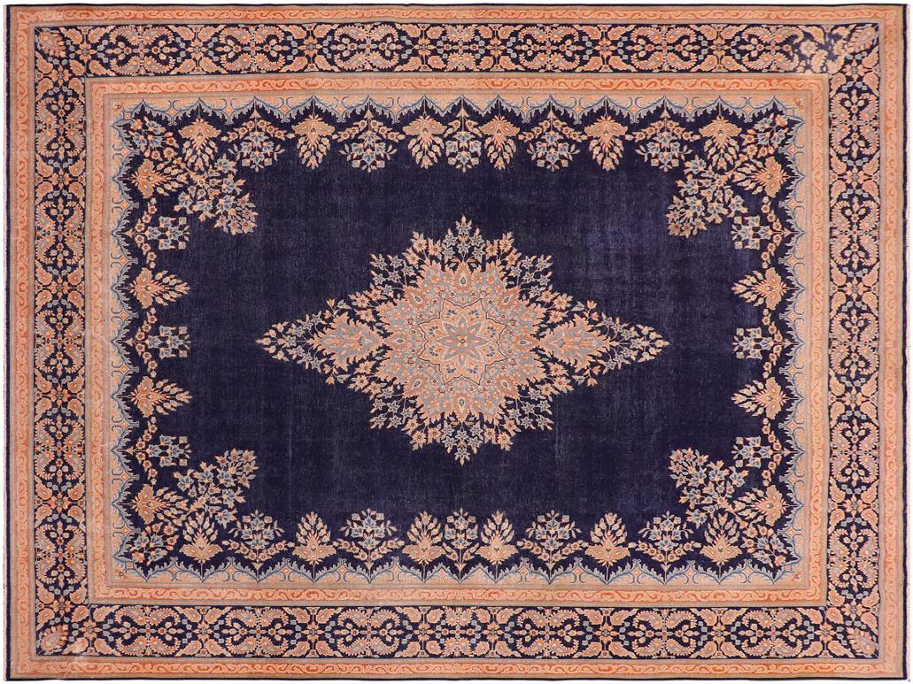 handmade Vintage Vintage Blue Brown Hand Knotted RECTANGLE 100% WOOL area rug 10x13